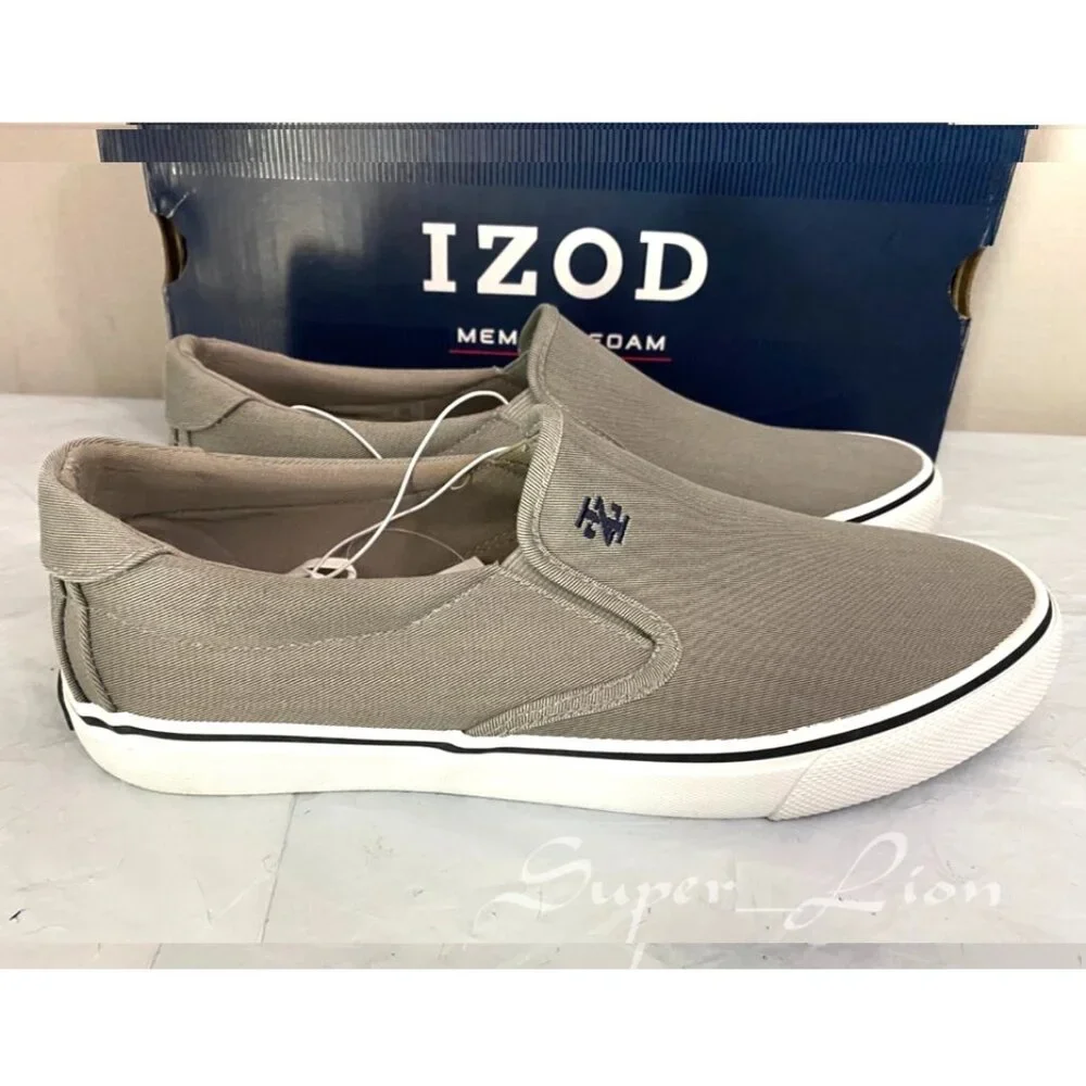 Izod Taupe Slip-On Canvas Loafers with White Sole